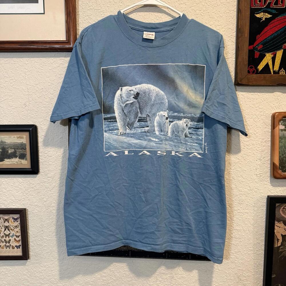American Vintage Blue Short Sleeve Alaska Polar Bear Tee